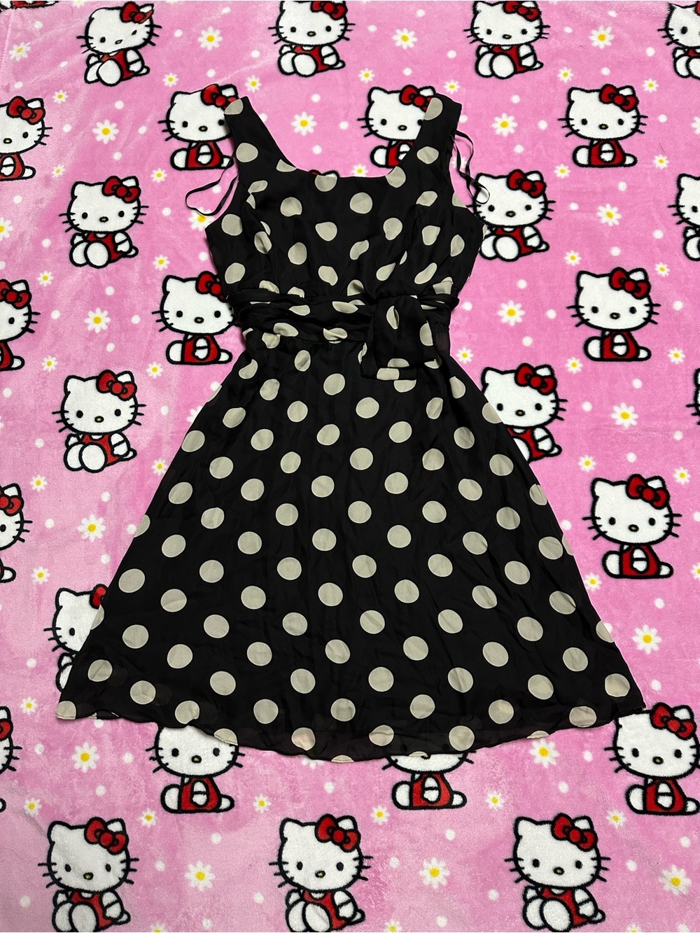 Studio I Black Dress with Cream Polka Dots - Sleeveless Empire Waist